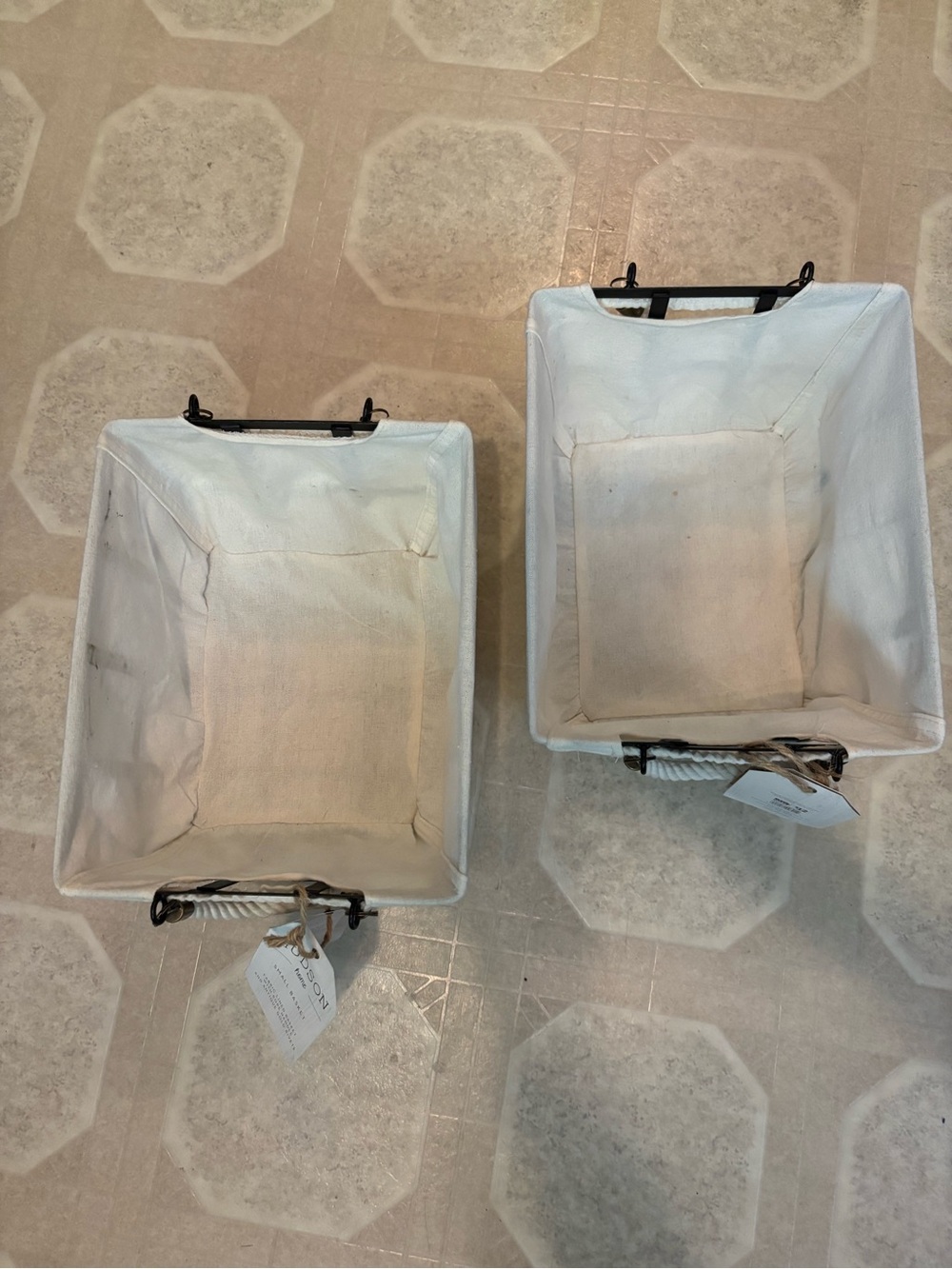 Set of White Canvas Storage Bins with Rope Handles - Unknown Brand
